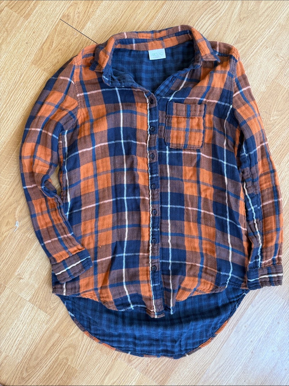 Abound Orange & Navy Plaid Button-Down Shirt